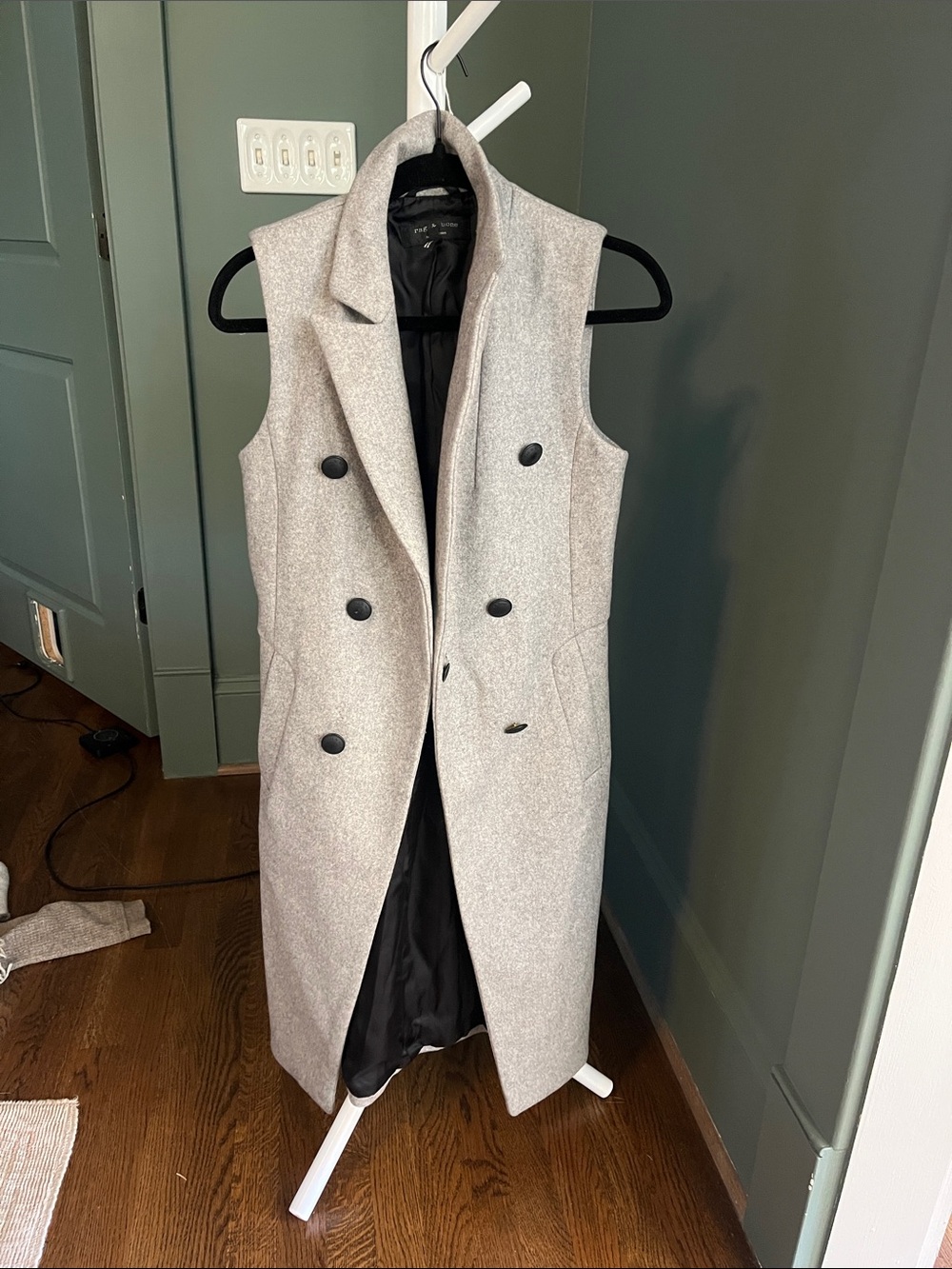 rag & bone Sleeveless Double-Breasted Long Wool Vest in Light Gray